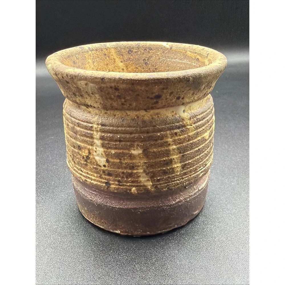 VTG Studio Pottery Small Vase Crock Brown Speckled Stoneware Rustic 3 1/2 In